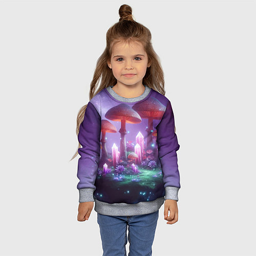 Детский свитшот Неоновые грибы и кристаллы в космосе - фантазия / 3D-Меланж – фото 4