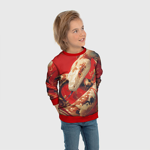 Детский свитшот Змея на красном фоне / 3D-Красный – фото 3