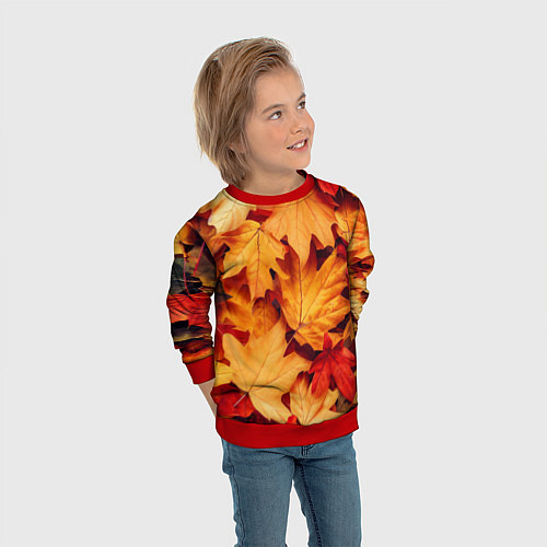 Детский свитшот Осенние кленовые листья / 3D-Красный – фото 3