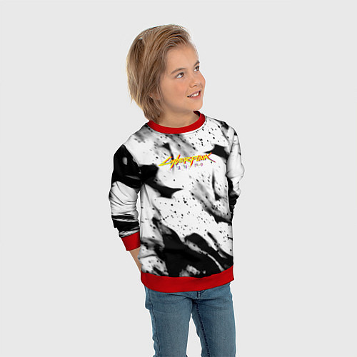 Детский свитшот Cyberpunk 2077 fire black / 3D-Красный – фото 3