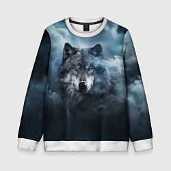 Свитшот детский Волк ночью под луной, цвет: 3D-белый