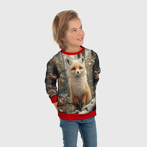 Детский свитшот Бело-рыжая лиса / 3D-Красный – фото 3