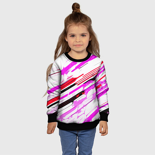 Детский свитшот Красно-розово-чёрные полосы на белом фоне / 3D-Черный – фото 4