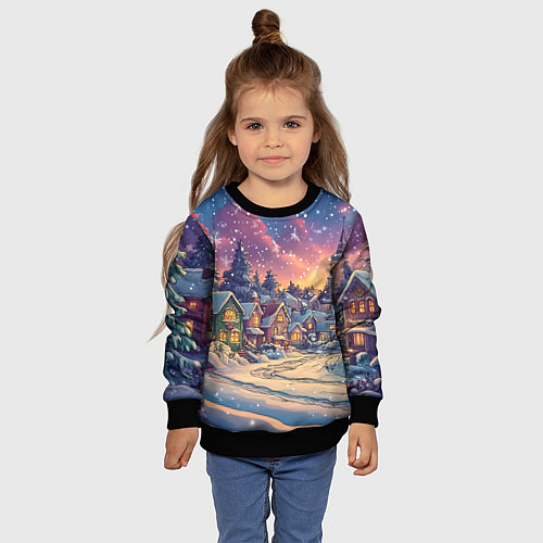 Детский свитшот Снегопад в ночном городе / 3D-Черный – фото 4