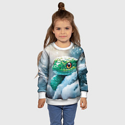 Свитшот детский Зеленая змейка на заснеженной ветке, цвет: 3D-белый — фото 2