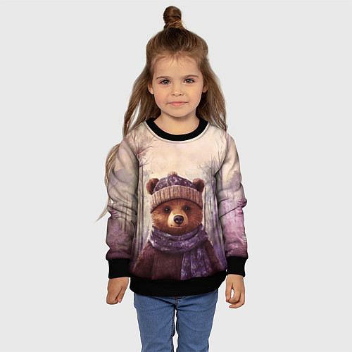 Детский свитшот Мишка в пасмурном лесу / 3D-Черный – фото 4