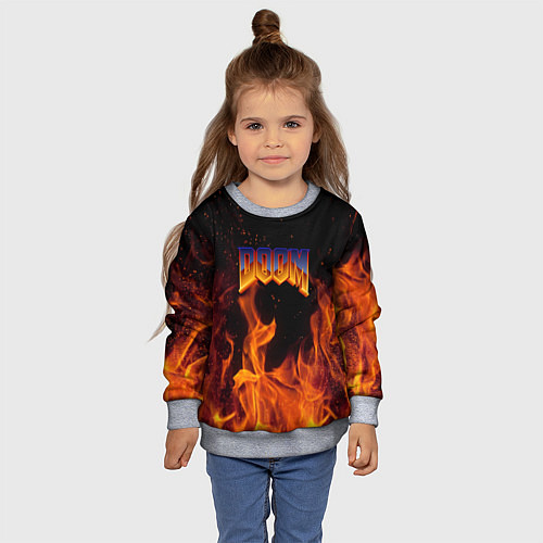 Детский свитшот Doom fire steel logo / 3D-Меланж – фото 4