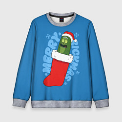 Свитшот детский Новогодний Рик огурчик - Merry Rickmas, цвет: 3D-меланж
