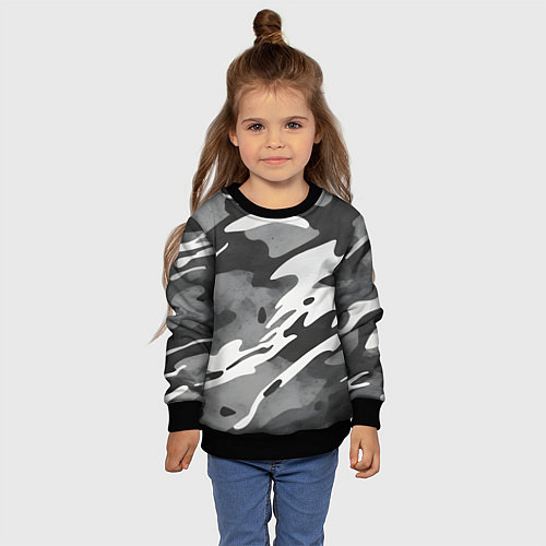 Детский свитшот Черно белый камуфляж / 3D-Черный – фото 4