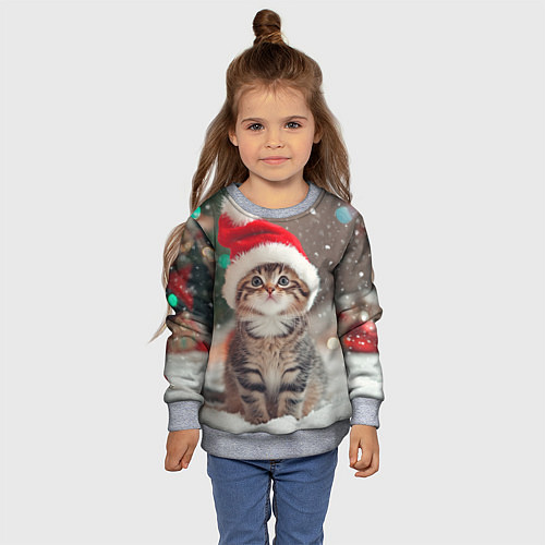 Детский свитшот Новогодний котенок и снег / 3D-Меланж – фото 4