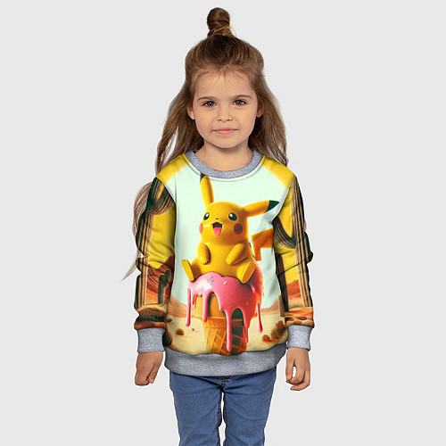 Детский свитшот Пикачу сидит на мороженом в пустыне / 3D-Меланж – фото 4
