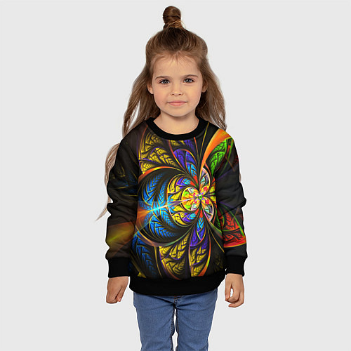 Детский свитшот Фрактальный оптический узор в цвете / 3D-Черный – фото 4