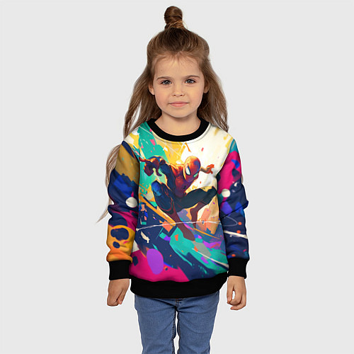 Детский свитшот Человек-паук на ярком фоне / 3D-Черный – фото 4