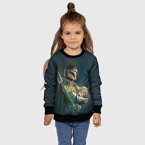 Детский свитшот Куда я туда и он - Мандалорец / 3D-Черный – фото 4