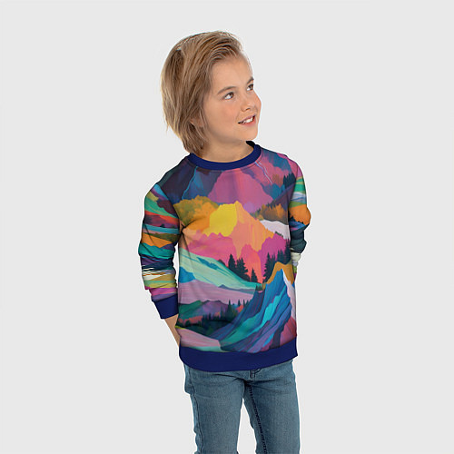 Детский свитшот Красочные горы / 3D-Синий – фото 3