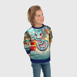 Свитшот детский Новогодняя змейка и новогодние игрушки, цвет: 3D-синий — фото 2