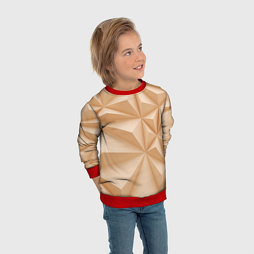 Детский свитшот Бежевые полигональные фигуры / 3D-Красный – фото 3