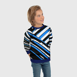 Свитшот детский Бело-синие диагональные полосы на чёрном фоне, цвет: 3D-синий — фото 2