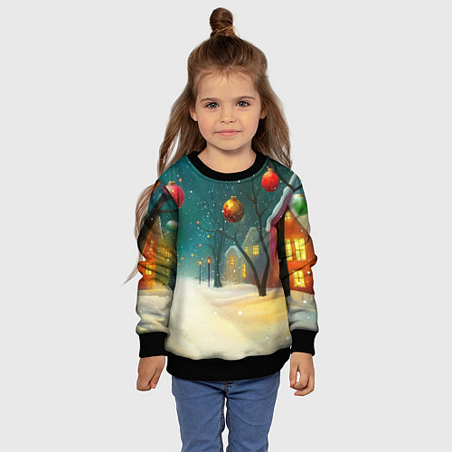 Детский свитшот Новогодние шары и тропинка / 3D-Черный – фото 4