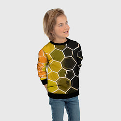 Свитшот детский Белые шестиугольники на чёрно-жёлтом фоне, цвет: 3D-черный — фото 2