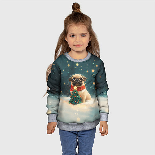 Детский свитшот Мопс и маленькая елочка / 3D-Меланж – фото 4