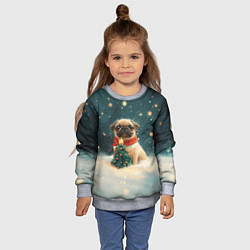 Свитшот детский Мопс и маленькая елочка, цвет: 3D-меланж — фото 2
