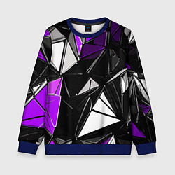 Свитшот детский Фиолетово-белые рельефные треугольники на чёрном ф, цвет: 3D-синий