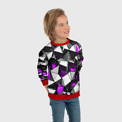 Свитшот детский Фиолетово-белые рельефные треугольники на чёрном ф, цвет: 3D-красный — фото 2