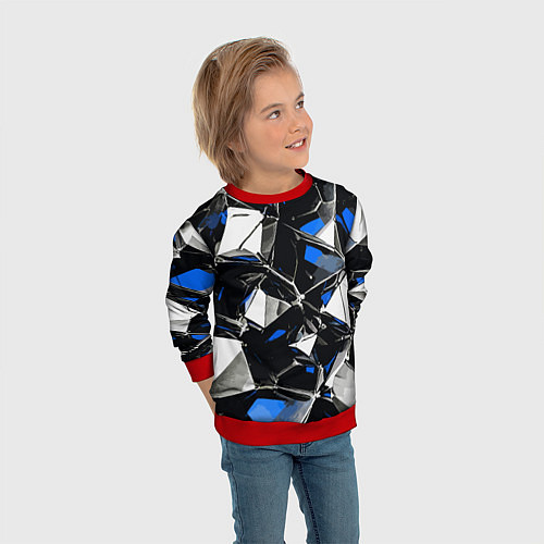 Детский свитшот Сине-белый паттерн на чёрном фоне / 3D-Красный – фото 3