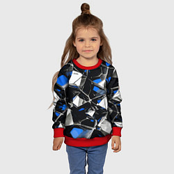 Свитшот детский Сине-белый паттерн на чёрном фоне, цвет: 3D-красный — фото 2