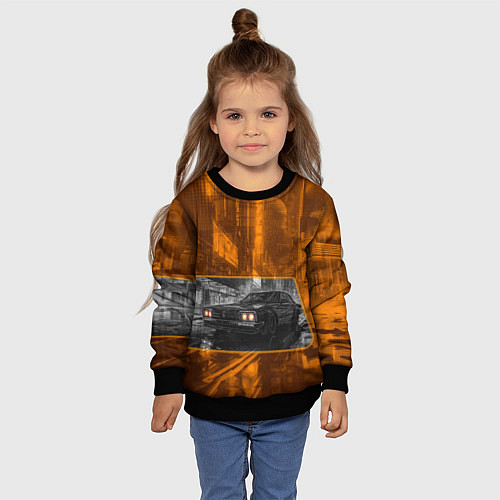 Детский свитшот Авто с оранжевыми фарами / 3D-Черный – фото 4
