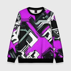 Свитшот детский Бело-фиолетовый техно паттерн на чёрном фоне, цвет: 3D-черный