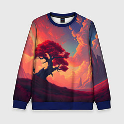 Свитшот детский Красное дерево на закате, цвет: 3D-синий