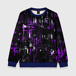 Свитшот детский Бело-фиолетовая тревожная абстракция на чёрном фон, цвет: 3D-синий