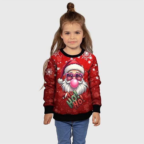 Детский свитшот Санта в розовых очках и жвачкой / 3D-Черный – фото 4