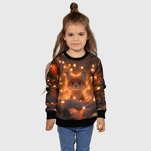 Детский свитшот Лисичка в желтых огоньках / 3D-Черный – фото 4