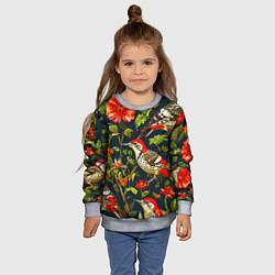Свитшот детский Дятлы и цветочки, цвет: 3D-меланж — фото 2