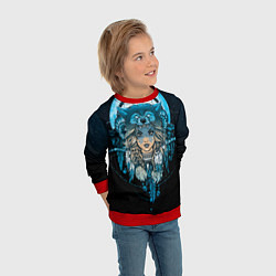 Свитшот детский Девушка-шаманка в шапке волка, цвет: 3D-красный — фото 2