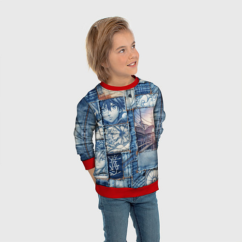 Детский свитшот Пэчворк с мотивами аниме / 3D-Красный – фото 3