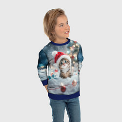 Свитшот детский Маленький котенок и елочные игрушки, цвет: 3D-синий — фото 2