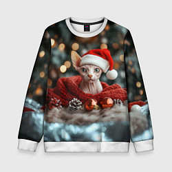 Свитшот детский Новогодний кот сфинкс, цвет: 3D-белый