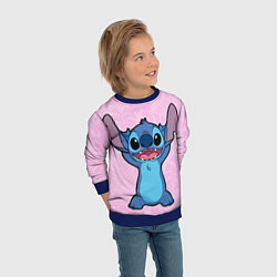 Свитшот детский Stitch on a pink background, цвет: 3D-синий — фото 2