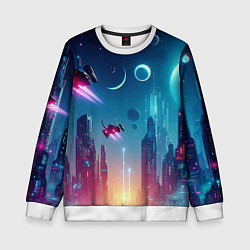 Свитшот детский Neon metropolis in the future - ai art fantasy, цвет: 3D-белый