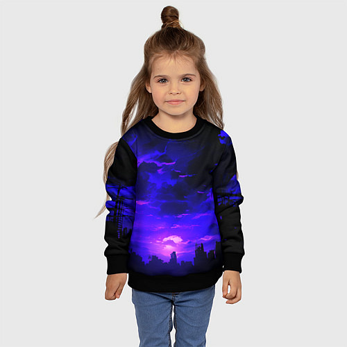 Детский свитшот Фиолетовый апокалиптический закат / 3D-Черный – фото 4