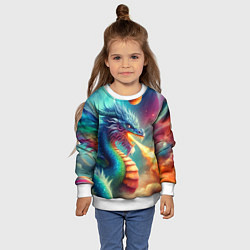 Свитшот детский Огнедышащий космический дракон - нейроарт фантазия, цвет: 3D-белый — фото 2