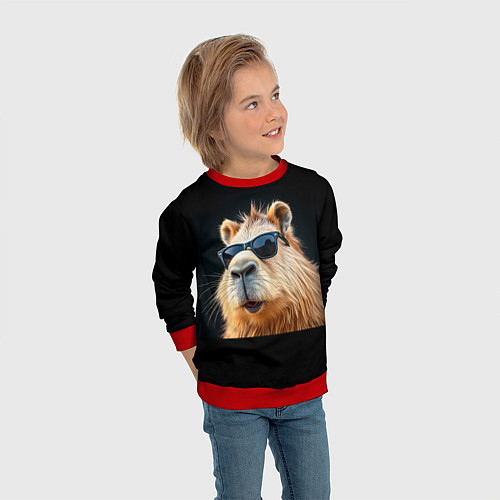 Детский свитшот Капибара на темном фоне / 3D-Красный – фото 3