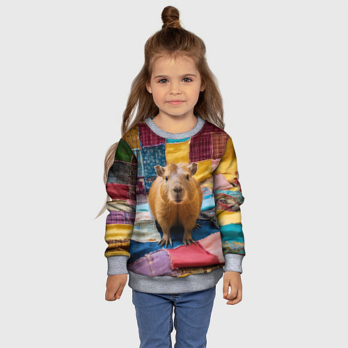 Детский свитшот Капибара и пэчворк / 3D-Меланж – фото 4