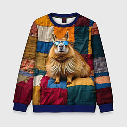 Свитшот детский Яркий пэчворк с капибарой, цвет: 3D-синий