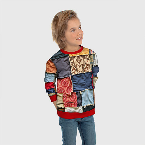 Детский свитшот Яркий пэчворк / 3D-Красный – фото 3