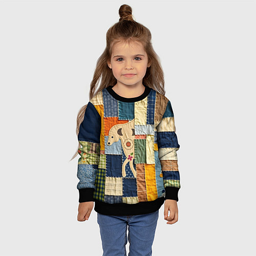 Детский свитшот Пэчворк с собакой / 3D-Черный – фото 4
